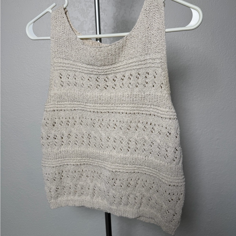 Carly Jean Los Angeles Cream Knit Crochet Tank